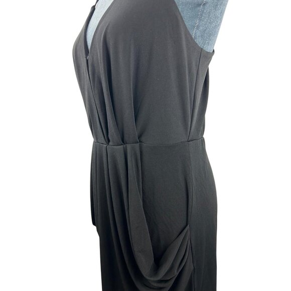 NWT BCBGeneration Women's Medium Black V-Neck Faux Wrap Midi Dress Pockets - Picture 13 of 13